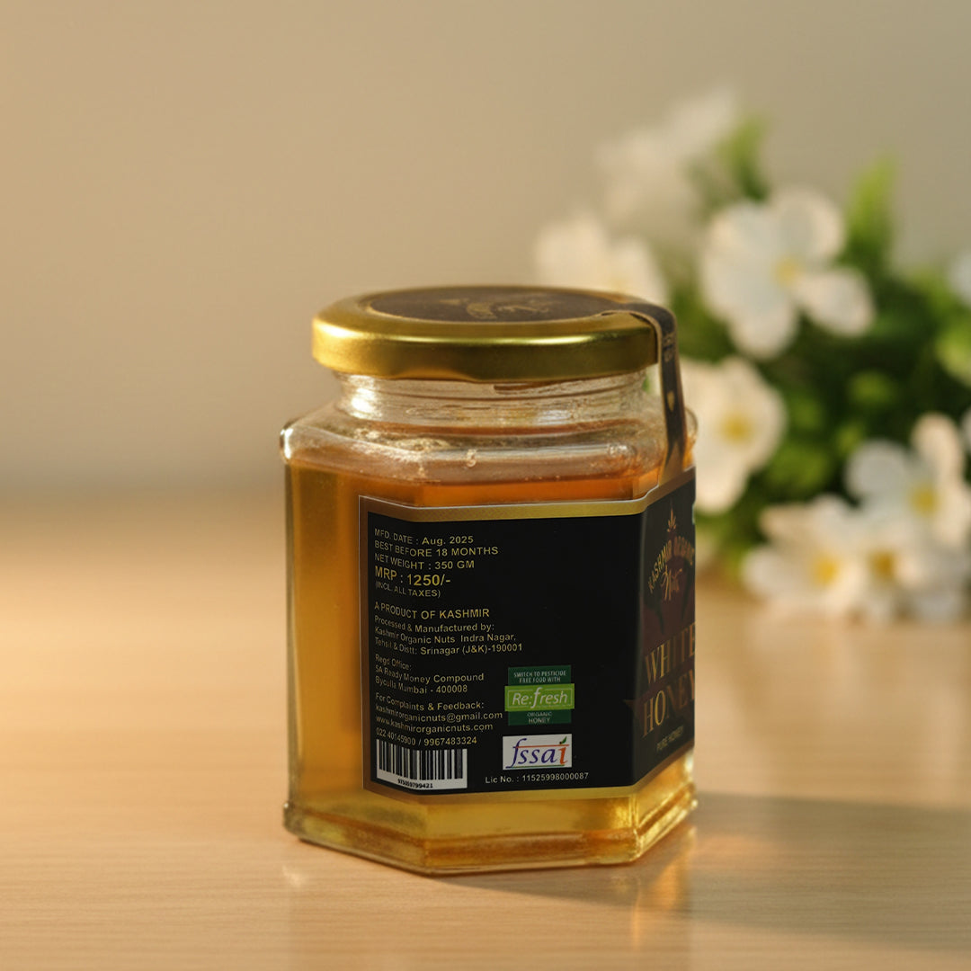 Pure Kashmir Organic White Honey - 100% Raw & Unprocessed | 350g
