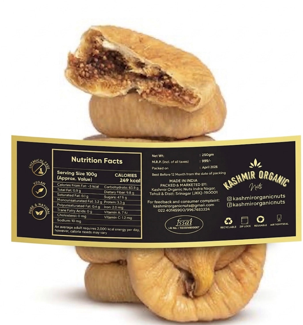 Premium Kashmir Organic Dry Figs (Anjeer) | 100% Organic & Soft | 250gm